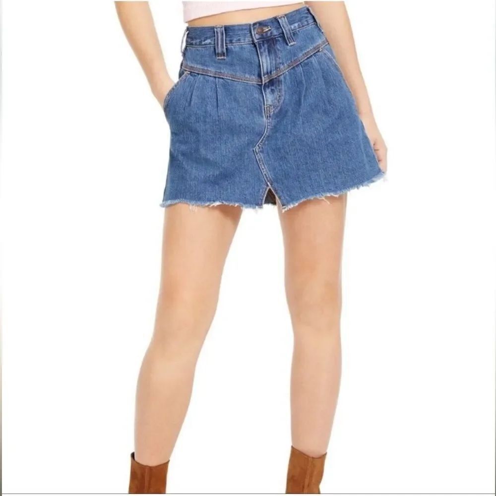 NEW Free People Sidecar Denim Mini Skirt Blue Saratoga Pleated Women's